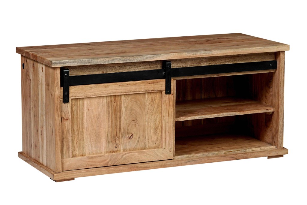 Couchtisch 110 x 45 x 50 cm Akazienholz massiv naturfarben ohne Baumkante LIAN 1