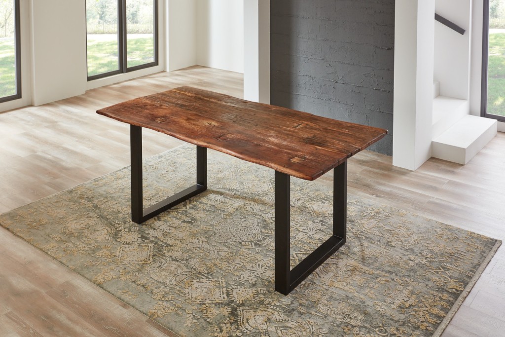 Baumkantentisch Rough Wood Platte 180 cm schwarz Ramona