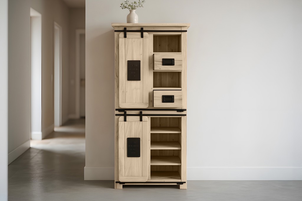 Highboard Vitrine Akazie massiv 80 x 45 x 175 cm eichefarben LIBRO