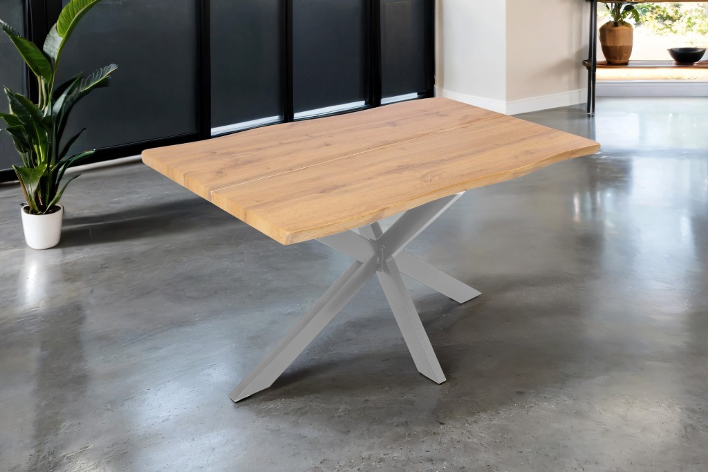 Esstisch Baumkante Holz-Optik Wildeiche 120 x 80 Spider-Gestell silber DUA