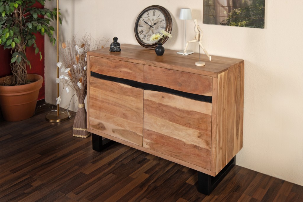 Sideboard Baumkante 120 x 70 cm Akazienholz massiv naturfarben Kyoto I