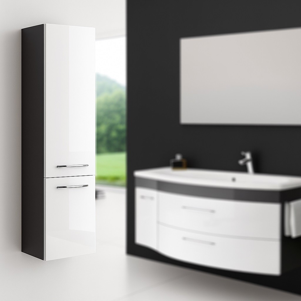 Badezimmer Hochschrank 150 cm Hochglanz weiß anthrazit VENA