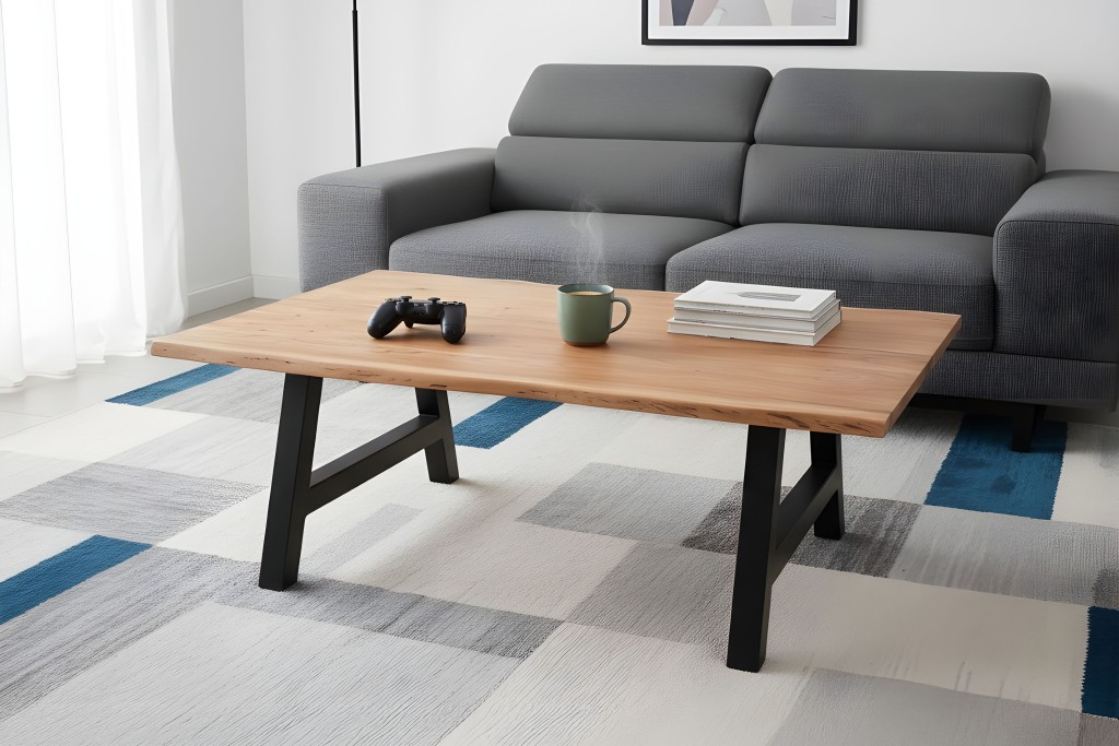 Couchtisch Baumkante 120x80 cm Akazie Naturfarben schwarz A-Gestell