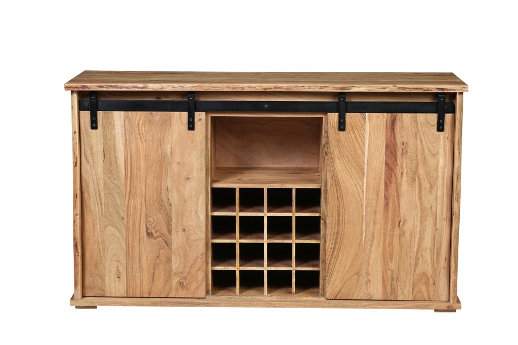 Wein-Sideboard Baumkante 85 x 45 x 145 cm Akazienholz massiv naturfarben LIAN I