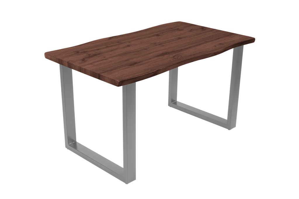 Esstisch Baumkante Holz-Optik Nussbaum 120 x 80 U-Gestell silber JOSY