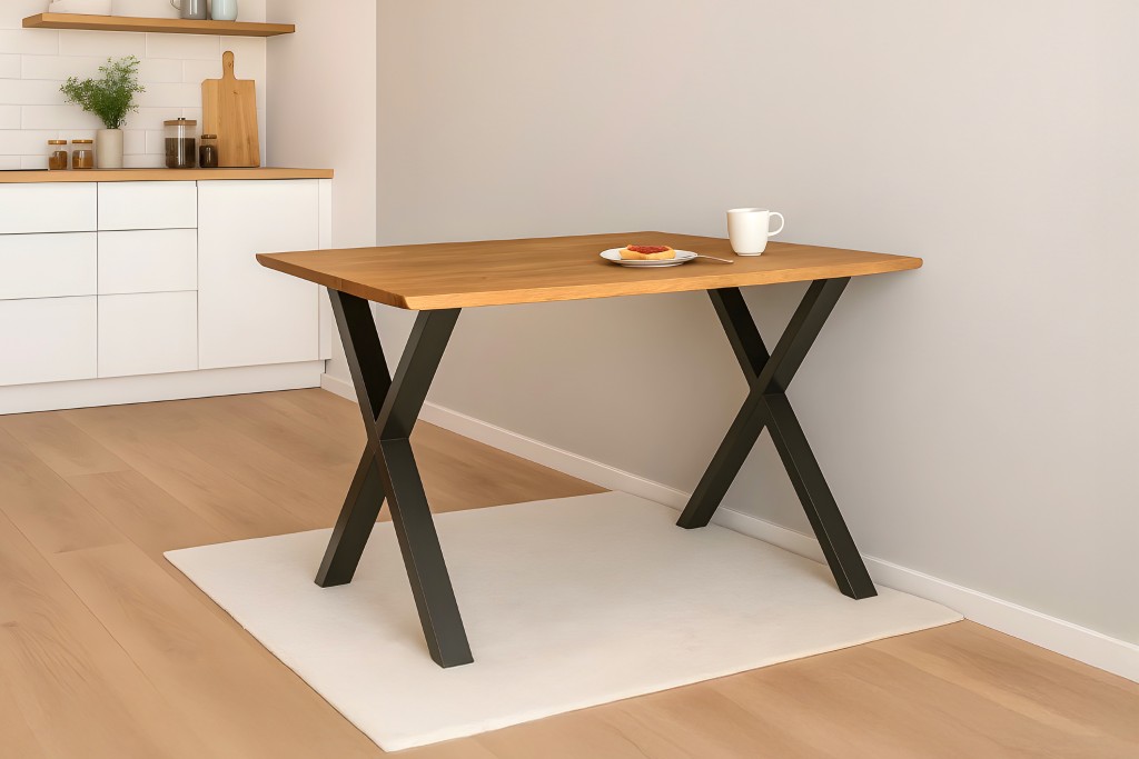 Esstisch Baumkante massiv Eiche geölt 160 x 85 cm X-Gestell schwarz SALVADOR