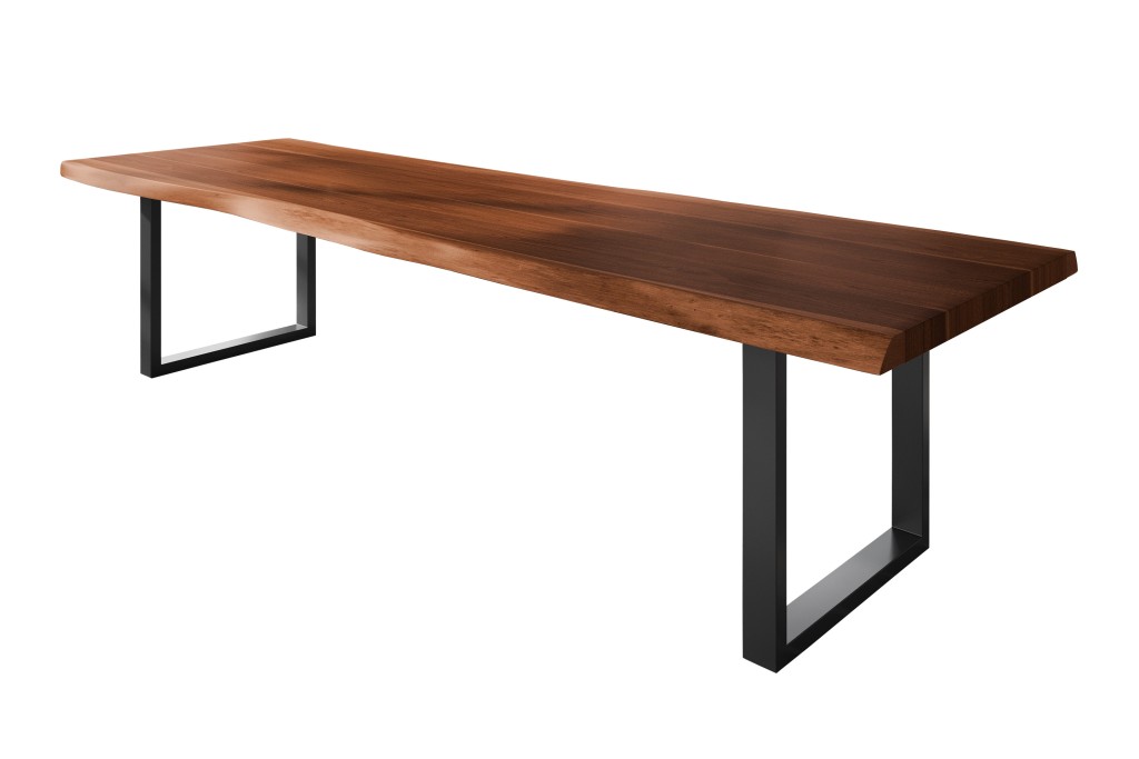 Esstisch Baumkante massiv Akazie nussbaumfarben 300 x 110 U-Gestell Metall schwarz TITAN
