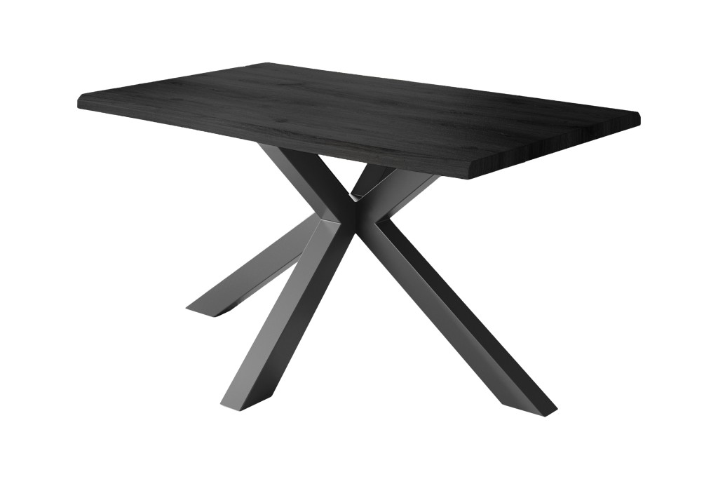 Esstisch Baumkante Holz-Optik Grau 120 x 80 Spider-Gestell schwarz JULIUS