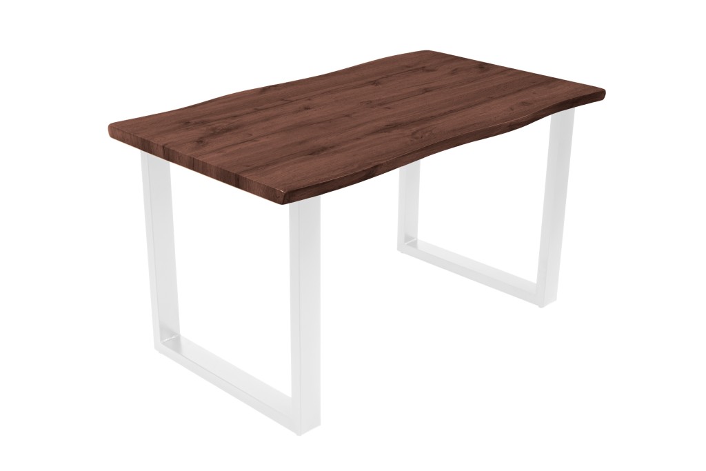 Esstisch Baumkante Holz-Optik Nussbaum 140 x 80 U-Gestell weiß JOSY