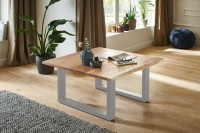 Couchtisch Baumkante massiv Akazie natur 80 x 80 silber NOAH Couchtisch Baumkante massiv Akazie natur 80 x 80 silber NOAH