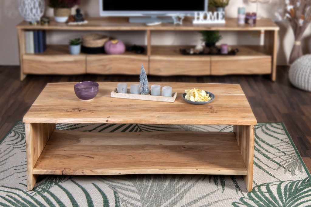Couchtisch mit Ablage Akazie massiv 120 x 60 x 40 cm naturfarben DAHLIA