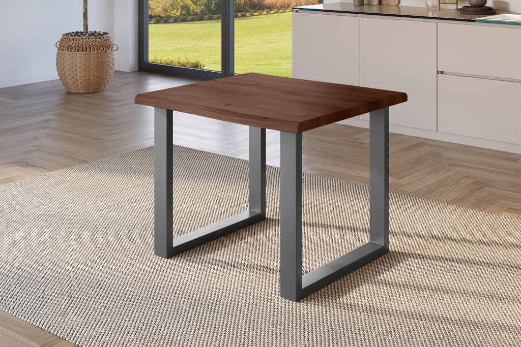 Esstisch Baumkante Holz-Optik Nussbaum 80 x 80 U-Gestell schwarz JULIUS