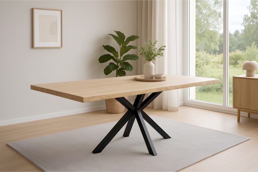 Esstisch Baumkante Akazie naturfarben 160 x 85 cm Spider-Gestell schwarz HARLEY