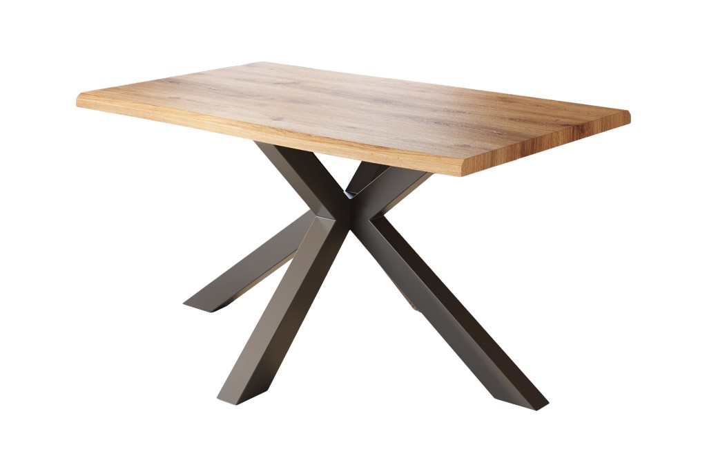Esstisch Baumkante Holz-Optik Wildeiche 160 x 85 Spider-Gestell schwarz JULIUS