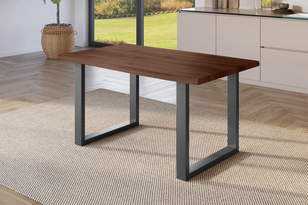 Esstisch Baumkante Holz-Optik Nussbaum 120 x 80 U-Gestell schwarz JULIUS