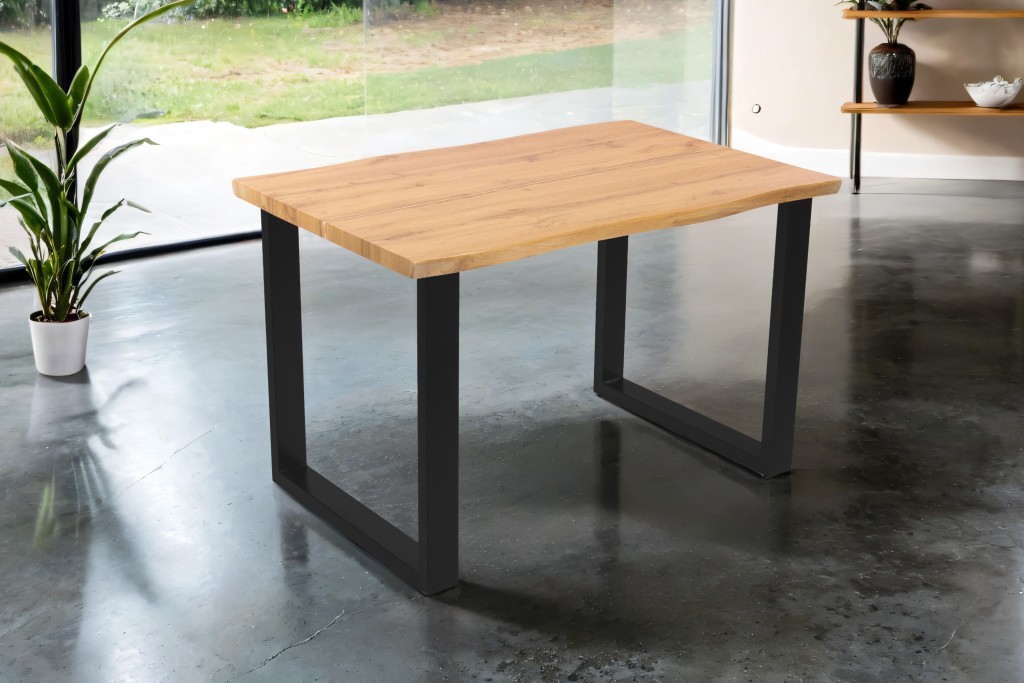 Esstisch Baumkante Holz-Optik Wildeiche 120 x 80 U-Gestell schwarz DUA