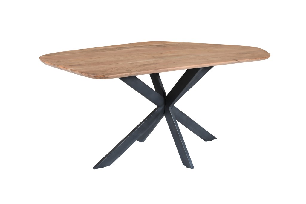 Esstisch 178 x 80 x 77 cm Akazie massiv naturfarben Schweizer Kante Spider-Gestell MILA