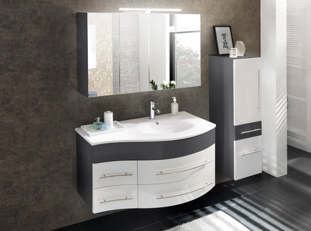 Badmöbel Set 3tlg Becken 110 cm grau/weiß Dublin rechts
