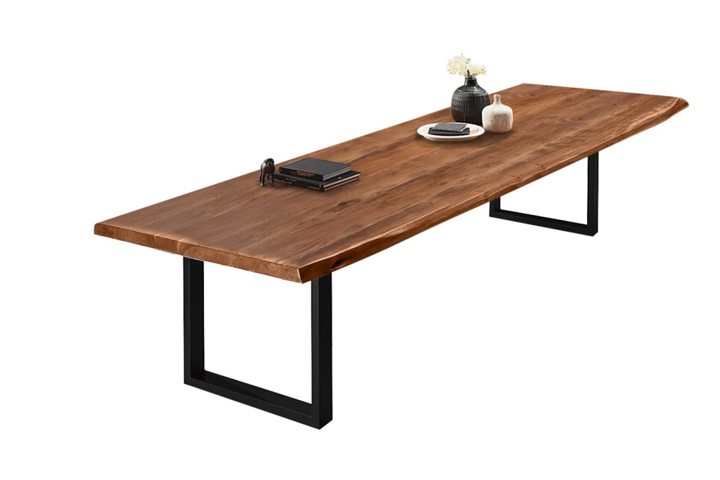 Esstisch Baumkante massiv Akazie nussbaumfarben 320 x 120 schwarz VALIN