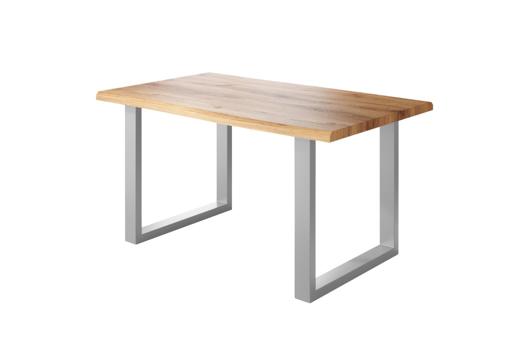 Esstisch Baumkante Holz-Optik Wildeiche 140 x 80 U-Gestell silber JULIUS