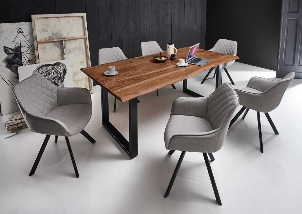 Essgruppe Baumkante 160 x 90 Akazie natur schwarz 7tlg. MILO