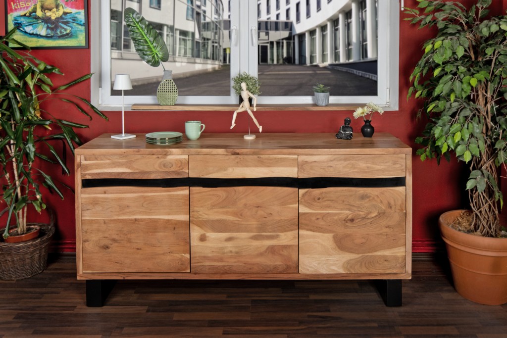Sideboard Baumkante 175 x 85 cm Akazienholz massiv naturfarben Kyoto IV