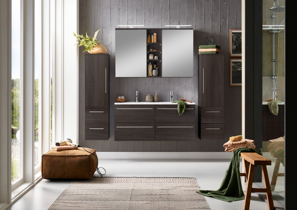 Doppelwaschtisch 120 cm Trüffeleiche Holz 4tlg. VILLA