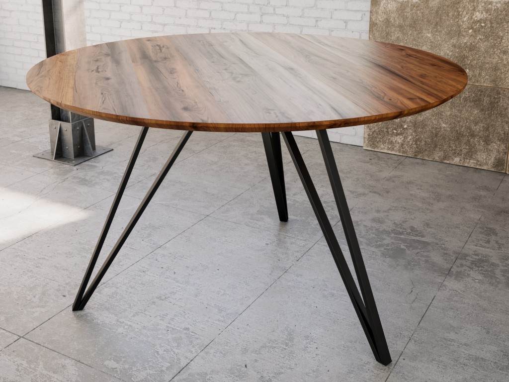 Runder Esszimmertisch massiv Akazie nussbaum 110 cm Metallfuß schwarz INSA