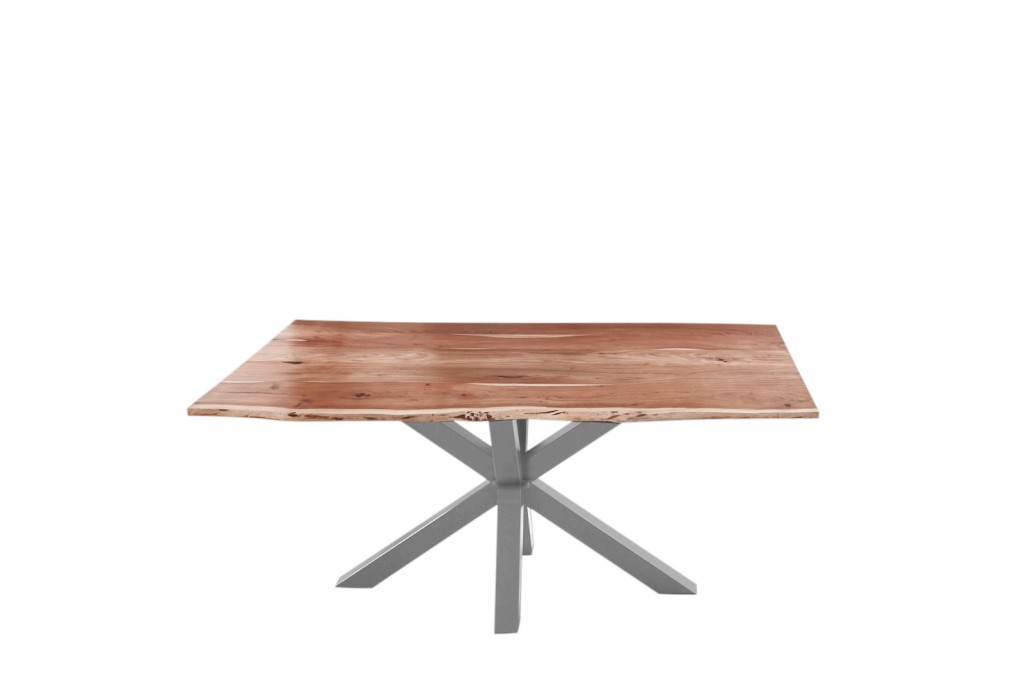 Esstisch Baumkante massiv Akazie natur 120 cm Spider-Gestell silber QUINCY