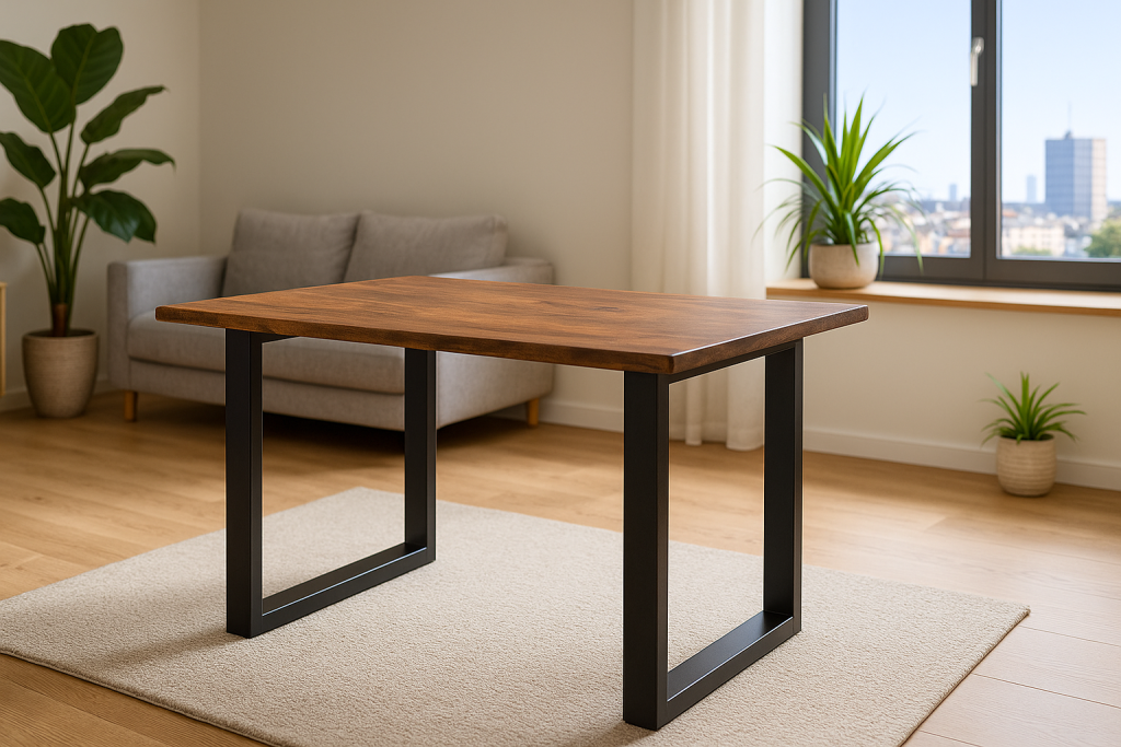 Esstisch Baumkante massiv Akazie nougatfarben 160 x 85 cm schwarz LAURINA