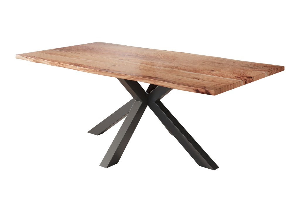 Esstisch Baumkante massiv Akazie natur 220 x 100 cm Spider-Gestell schwarz KALEA