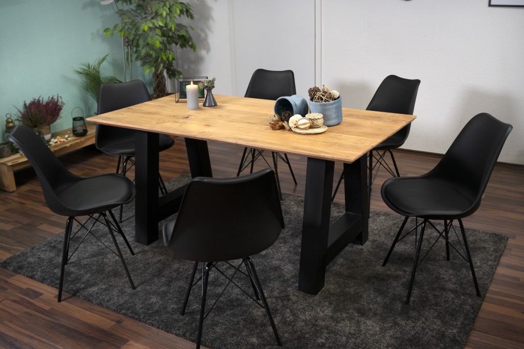 Esstisch 280 x 100 cm Akazie massiv naturfarben Schweizer Kante A-Gestell AMALIE