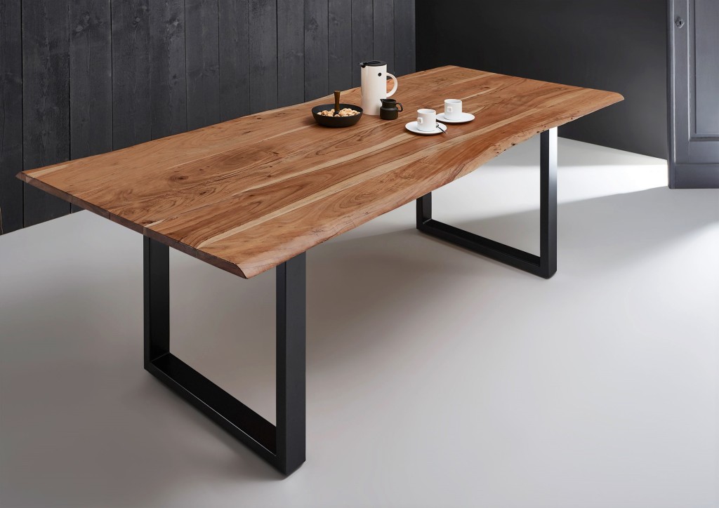 Esstisch Baumkante massiv Akazie natur 220 x 100 schwarz MILO