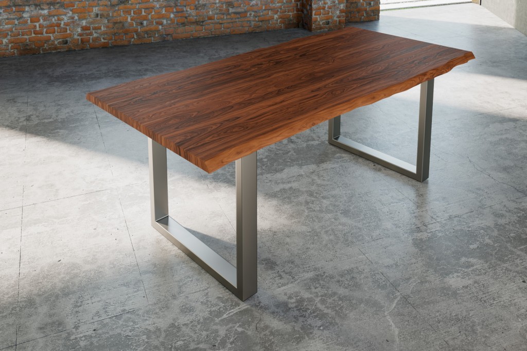 Esstisch Baumkante massiv Akazie nougat 200 x 100 cm silber LAUREN