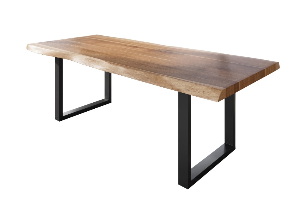 Esstisch Baumkante massiv Akazie natur 240 x 120 U-Gestell Metall schwarz TITAN