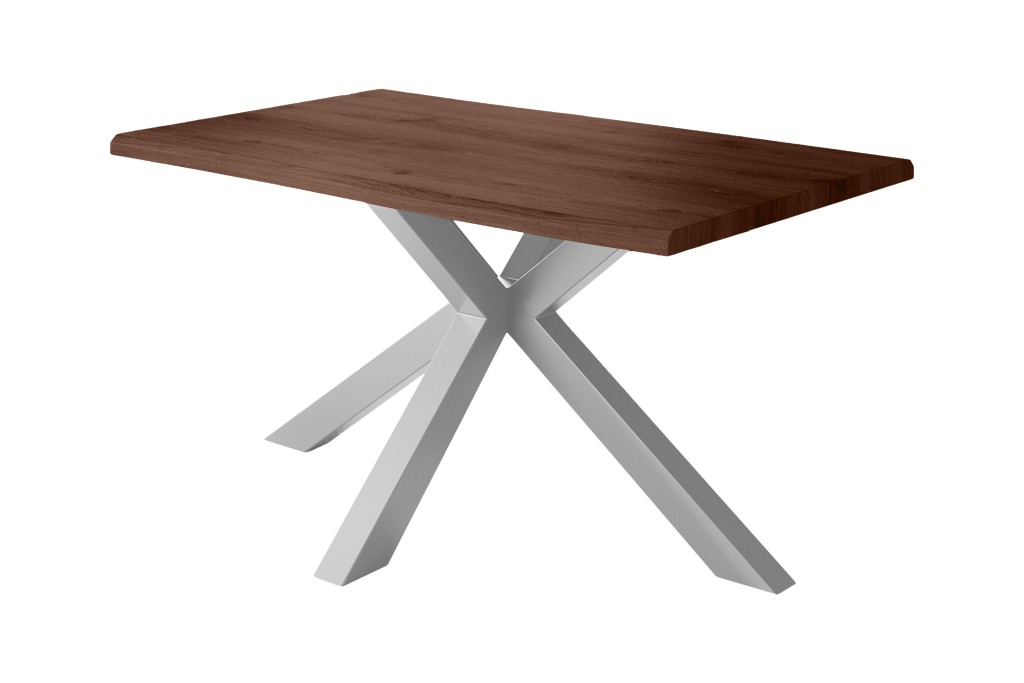 Esstisch Baumkante Holz-Optik Nussbaum 120 x 80 Spider-Gestell silber JULIUS