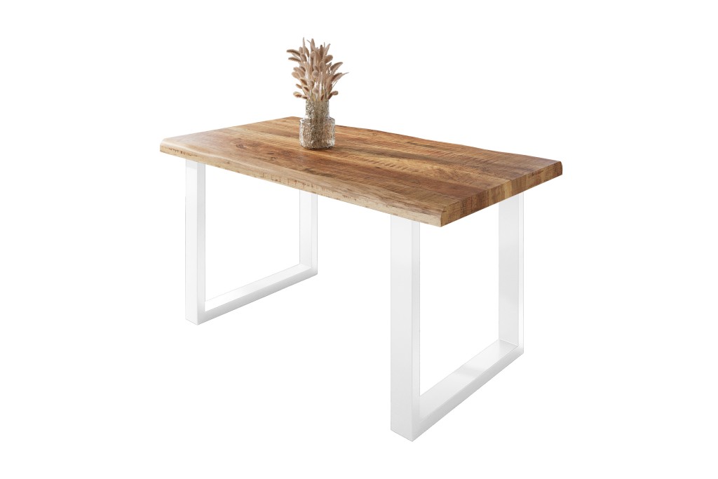 Esstisch Baumkante massiv Mango rough 160 x 85 U-Gestell weiß ATLAS