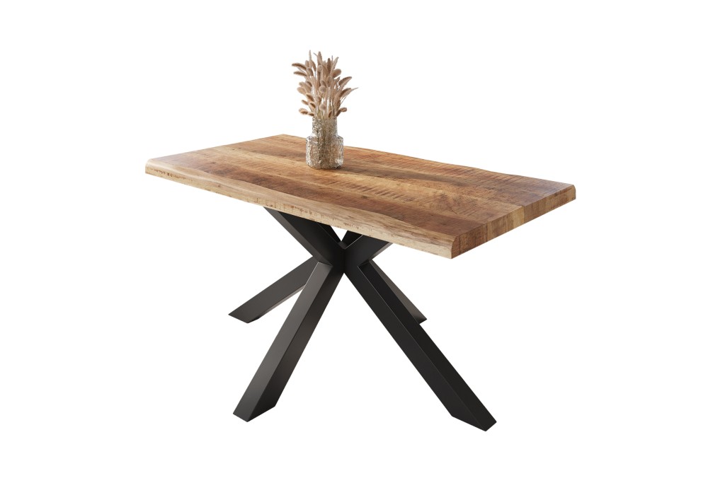 Esstisch Baumkante massiv Mango rough 160 x 85 Spider-Gestell schwarz ATLAS