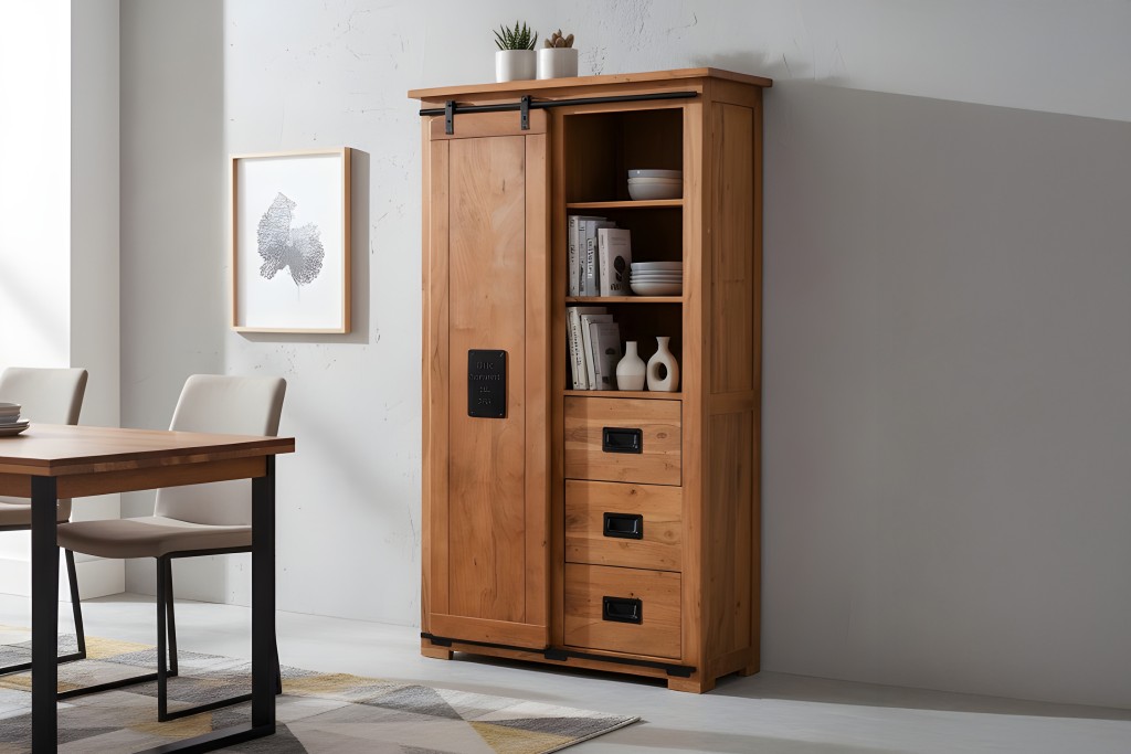Highboard Akazie massiv nussbaumfarben 100 x 45 x 175 cm LIBRO