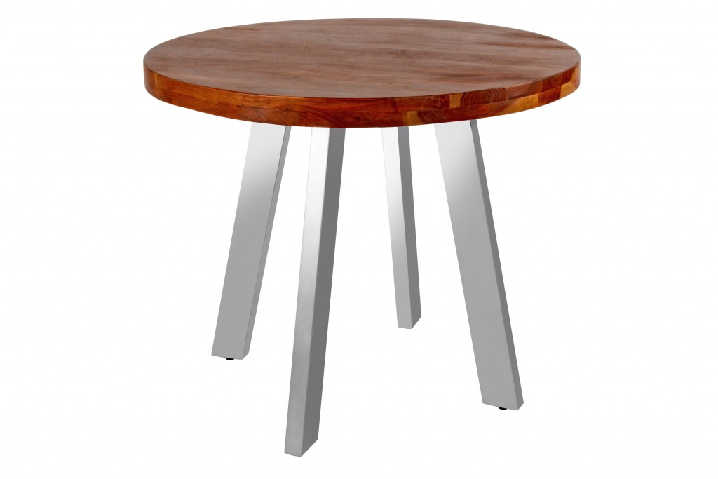 Esszimmertisch rund 90 cm Akazienholz nussbaumfarben silber Sophia