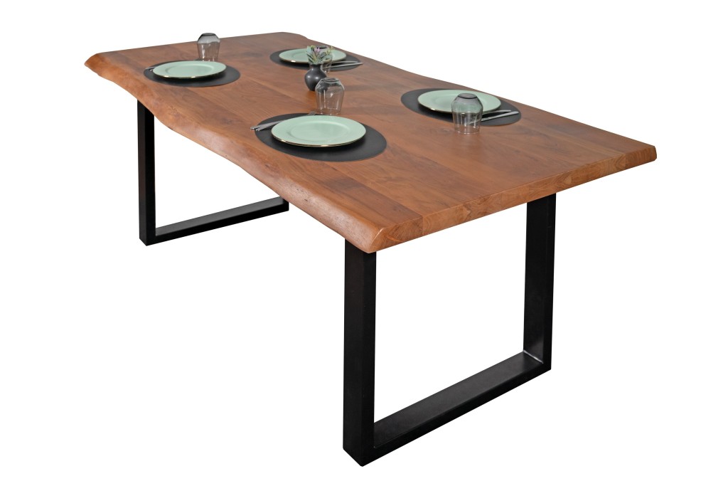 Esstisch Baumkante massiv Akazie Nussbaum 320 x 120 U-Gestell schwarz CALI
