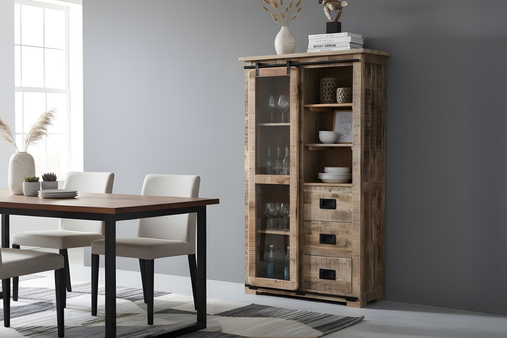 Highboard Mango Rough massiv 100 x 45 x 175 cm LIBRO