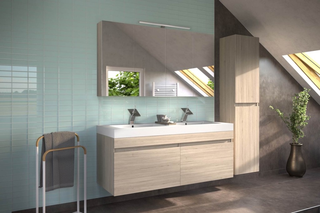 Badmöbel Set 3tlg Doppelwaschtisch 140 cm Zerreiche Parma Deluxe
