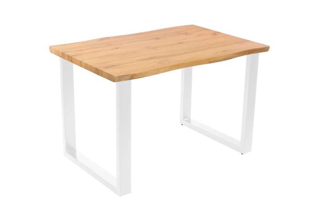 Esstisch Baumkante Holz-Optik Wildeiche 120 x 80 U-Gestell weiß JOSY