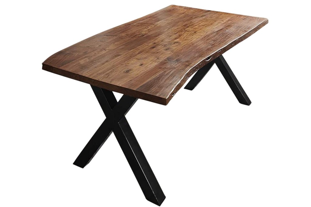 Esstisch Baumkante massiv Akazie nussbaum 200 x 100 X-Gestell schwarz XAVER