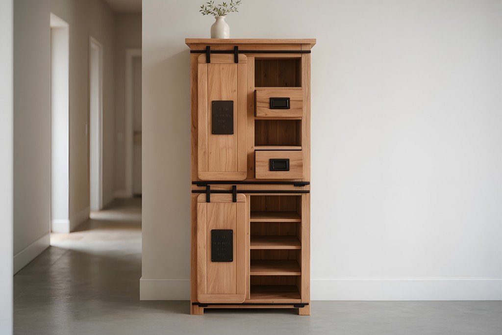 Highboard Vitrine Akazie massiv 80 x 45 x 175 cm naturfarben LIBRO