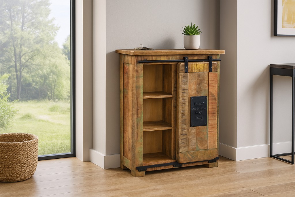 Sideboard Kommode mit Holzrolltür Mango massiv vielfarbig 75 x 90 x 36 cm LIBRO