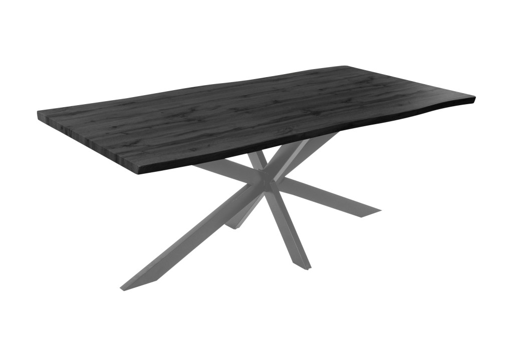 Esstisch Baumkante Holz-Optik Grau 200 x 100 Spider-Gestell silber JOSY