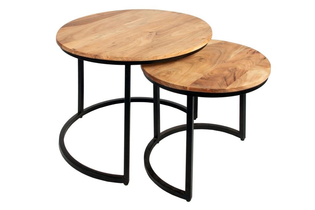 Couchtisch 2er Set Akazie massiv 65x65x49 cm & 48x48x42 cm naturfarben Nagar II