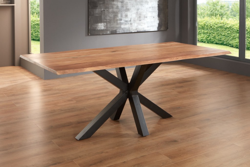 Esstisch Baumkante massiv Akazie natur 220 x 100 schwarz SPYRO